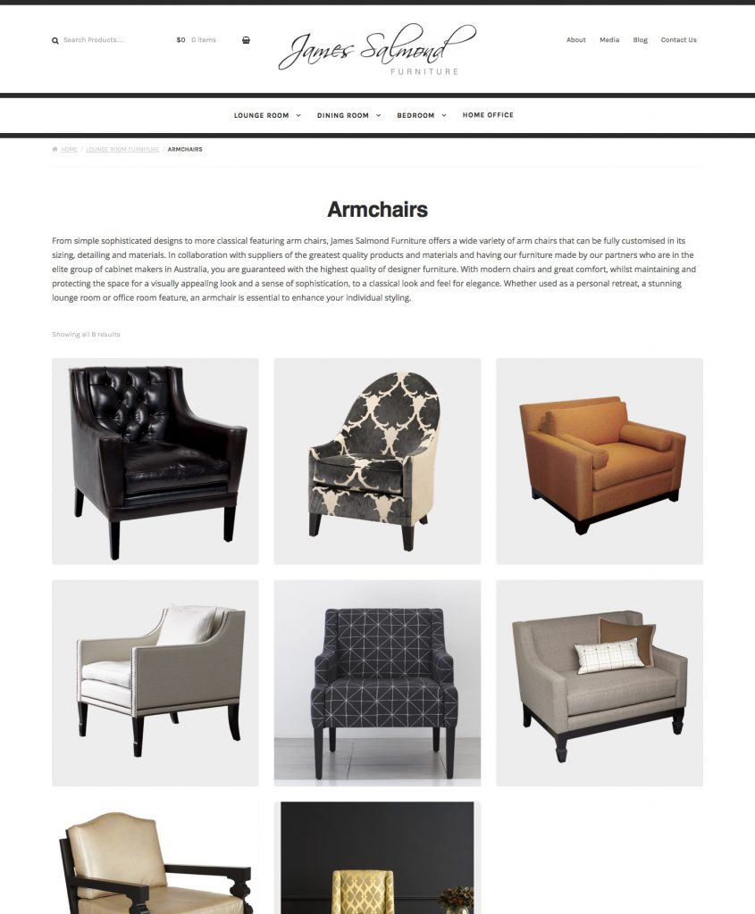James Salmond E-Commerce site - Product category